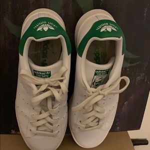 White and green stan smith adidas shoe